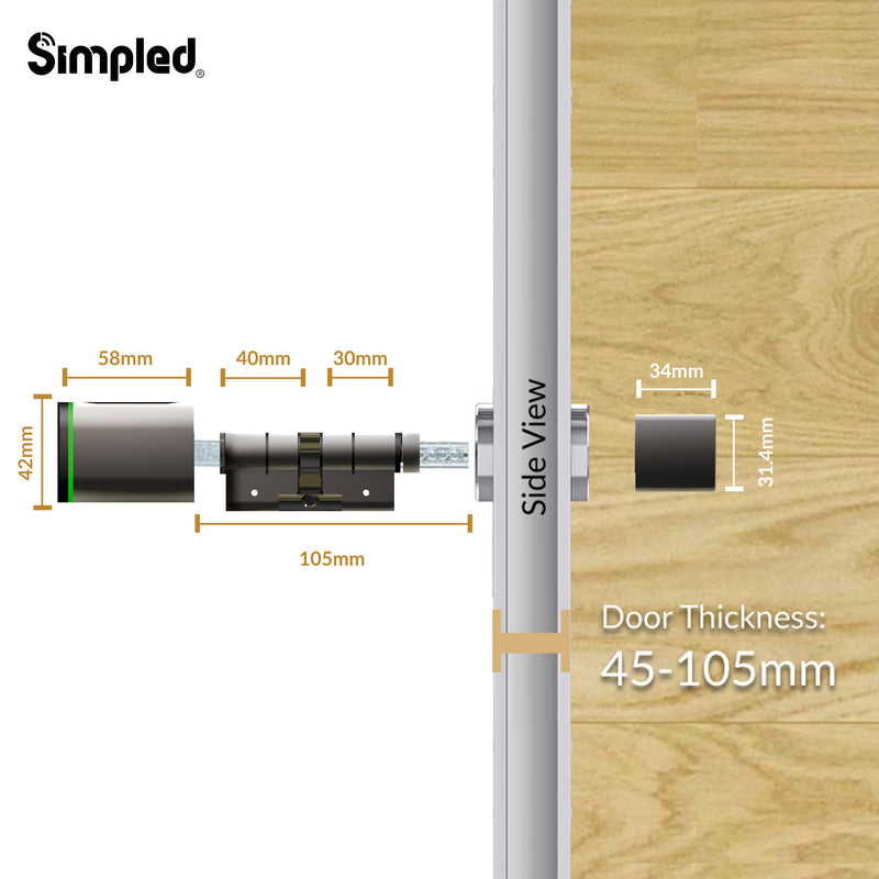 Simpled Euro cylinder smart lock with fingerprint - Silver