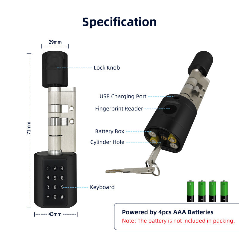 Wieldy Smart Euro Cylinder lock with integrated keypad - Black