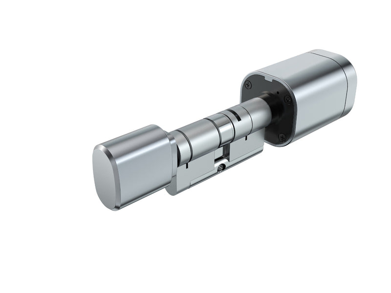 Smart Euro cylinder lock, App and fingerprint. Silver. Includes clear rainshield sleeve.