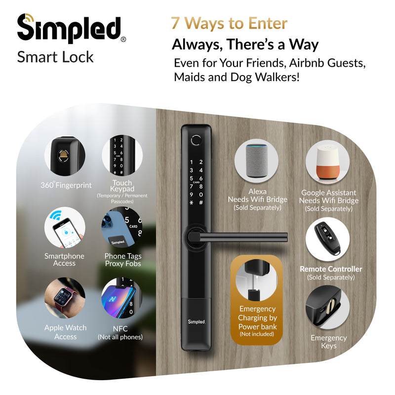 Simpled SF Slim Series Smart Lock - Black