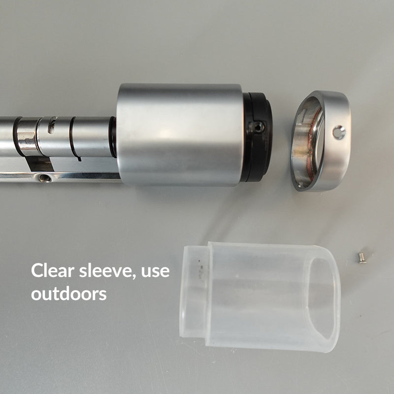 Smart Euro cylinder lock, App and fingerprint. Silver. Includes clear rainshield sleeve.