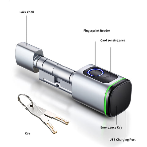 Euro cylinder smart lock with fingerprint - Silver